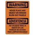 Signmission OSHA WARNING Sign, Never Place Any Object Panels Bilingual, 7in X 5in Decal, 5" W, 7" L, Landscape OS-WS-D-57-L-12689